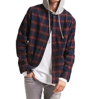 China Clothing Factory Anti-pilling OEM Custom Shirt Plus Size Men Casual Hooded 100% Cotton Long Sleeve Plaid Flannel Wholesale Dongguan Announced for sale