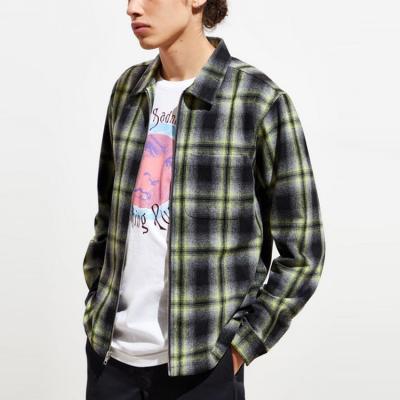 China Custom Men's Flannel Plaid Anti-pilling Zipper Plaid Shirt OEM Spring Control Casual Turn-Down Collar Dongguan China Factory Wholesale for sale