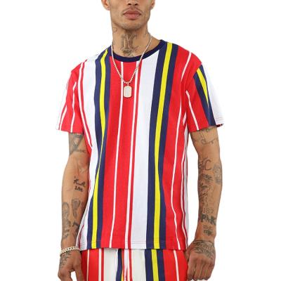 China Short Sleevevertical Anti-Wrinkle Striped Casual Custom Loose Fit T Shirt Cotton Graphic T-Shirt for sale