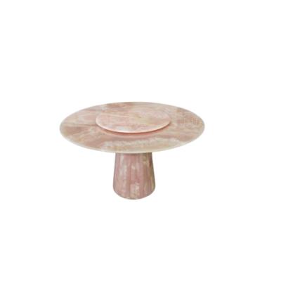 China Small round 120 cm height pink onyx marble convertible luxury dining table for sale