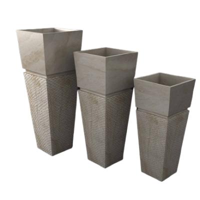 China Modern White Marble Home Decor Travertine Furniture Mabrle Flower Pot Stand Tall Vase for sale