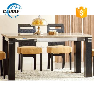 China Convertible Modern Marble Black And White Dining Table Set for sale