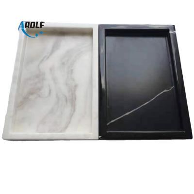 China Hotel Home Restaurant Good Prices White And Black Modern Marble Serving Tray Rectangular Display Trays for sale