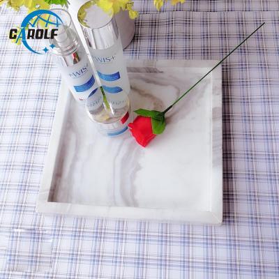 China Home Restaurant White Natural Marble Square Hotel Serving Tray for sale