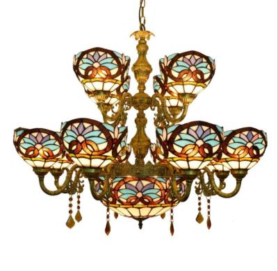 China Unique Free Shipping Classic Iron Light Modern Art Luxury Chandelier Stained Glass Pendant Lamp for sale