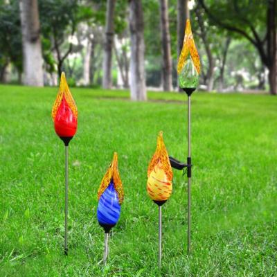 China Home Decorative Outdoor Lawn Lamp Rose Flower Light Garden Landscape Murano Flower Garden LED Bird Lights Solar Glass Lamp for sale