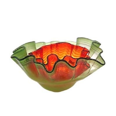 China Wholesale Minimalist Table Top Bowl Set For Home Hotel Handmade Blown Glass Art Craft Green Orange Flower Murano Glass Vase for sale