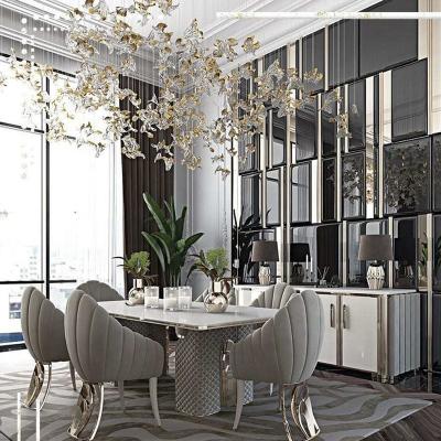 China Modern Luxury Ginkgo Biloba Leaves Glass Ceiling Hanging Light Suspension Table Top Dining Room Chandelier For Hotel Restaurant for sale