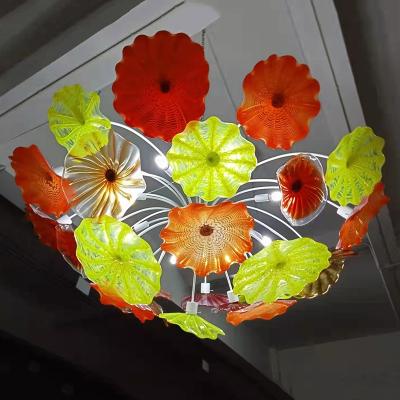 China ODM Modern Luxury Handmade Lotus Cafe Restaurant Home Decoration LED Murano Glass Chandelier Lightings Flower Ceiling Light Fixture for sale