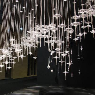 China Large Project LED Blown Glass Chandelier Fantasy Spaceship Hotel Modern Lobby Custom Clear Luxury Villa Pendant Light for sale