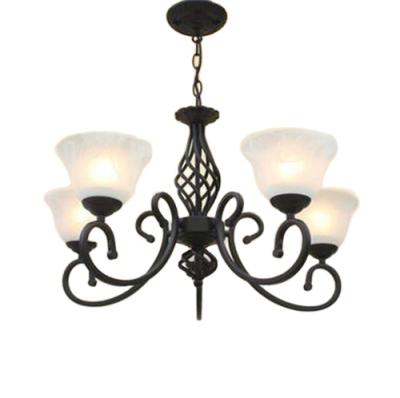 China European Vintage Wrought Iron Modern Glass Chandelier for sale