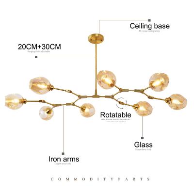 China Mpdern Modern Nordic Luxury Contemporary Art Decor Decoration Copper Arm Glass Ball Led Lamp Chandelier Light for sale