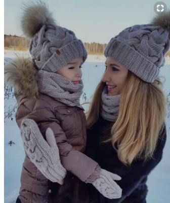 China breathable & YANGTONG Beanie Pom Pom Hat Angora Parent-child Hat Fashion Waterproof Pompom for Mom and Baby Winter for sale