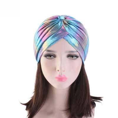 China Factory direct sales soft\comfortable new women\`s factory laser luminous color Indian hat turban hat tied chemotherapy sleep hat for sale