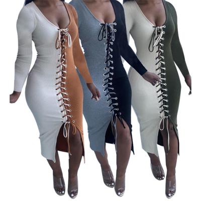 China 2021Hot Sale Anti-Static Panel Casual Women's Long Sleeve Bandge Knit Dress For Women Clothing for sale