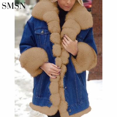 China Factory S-5Xl Anti-Shrink Denim Jacket With Fur Plus Size Womens Jackets And Coats 2021 Winter Faux Fur Coat Women for sale