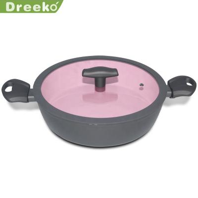 China Durable 28cm Forged Aluminum With Cover Dishwasher Safe Soft Touch Non Handle Stick Shallow Casserole for sale