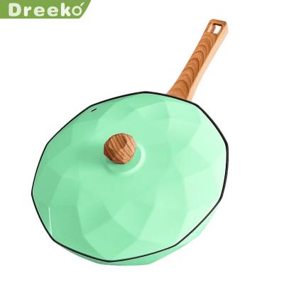 China Sustainable Green Die Casting Aluminum With Marble Wood Stone Handle Nonstick Coating Cooking Wok for sale