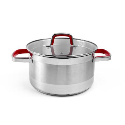 China Silicone Handle Sustainable Bottom Customized Induction Height Stainless Steel Casserole Pot With Spout for sale