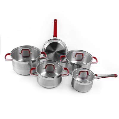 China Sustainable 10pcs Stainless Steel Pots and Pans Non-Stick Cookware Set for sale