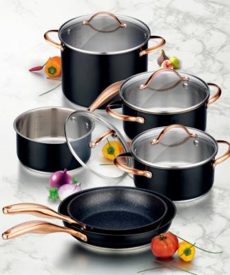 China Durable PVD Coating 304 Stainless Steel Copper Handle Non-Stick Cookware Sets 10pcs for sale