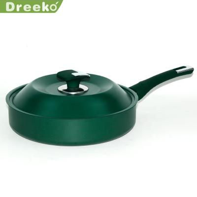 China Sustainable Green Color Carbon Steel Bakelite Handle With Lid Marble Coated Nonstick Frying Pan for sale