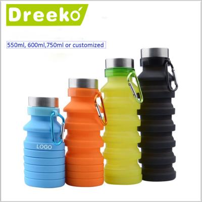 China New Design Child Silicone Foldable Creative Water Bottle Bpa Child Space-saving Creative Viable Child Free Foldable for sale