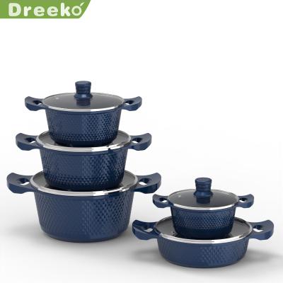 China Sustainable 10 Pcs Diamond Design Die Cast Aluminum Cookware Set for sale