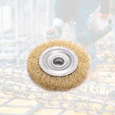 China Top Tier Brass Wire Cleaning Wheel Sweep 100mm Industrial Circular Wire Derusting Clean Brush for sale