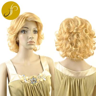 China Beautiful Pearlcoin Synthetic Fiber Blonde Color Hot Sale Short Curly Style Lace Up Non Lace Synthetic Women's Wig Factory Price for sale