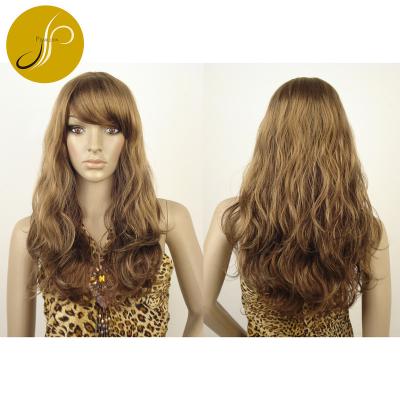 China Pearlcoin Good Quality Synthetic Fiber Brown Curly Dark Wave Natural Style Long Non Lace Wig Machine Made for sale