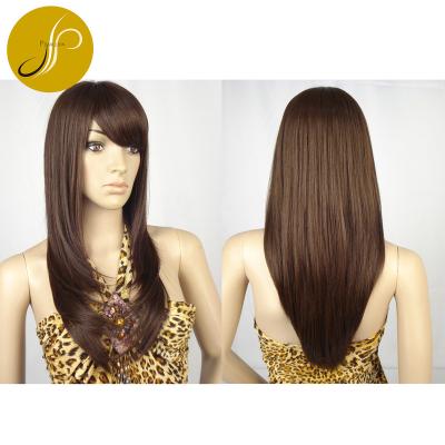 China Beautiful Pearlcoin Factory Price Good Quality High Temperature Fiber Dark Brown Color Long Length Straight Style Non Lace Wig For Lady for sale