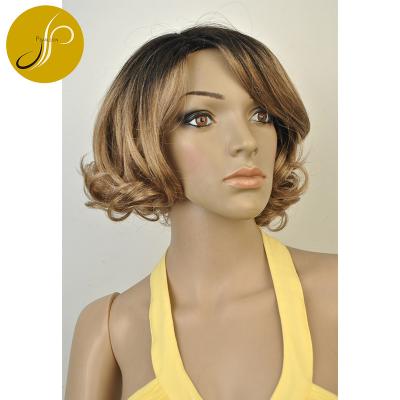 China Beautiful Pearlcoin Synthetic Fiber High Quality Mixed Color Wavy Medium Length Lace Up Non Machine Made Wig Factory Price for sale