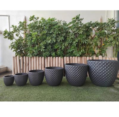 China Black Marble Diamond Design Flower Pot for Outdoor Garden Size 2 D18.5*H16.5cm for sale