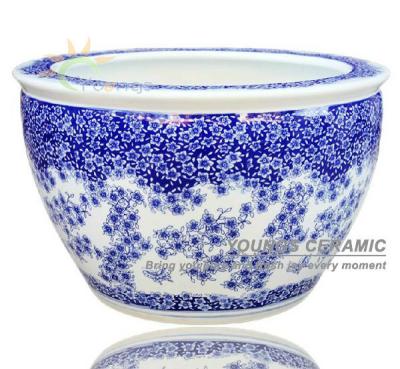 China Chinese Ceramic Large Size Blue And White Ceramic Planters Tree Pots For Wholesale for sale