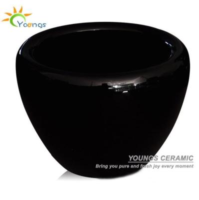 China Large Special Ceramic Chinese Black Glazed Ceramic Garden Flower Pots And Planters for sale