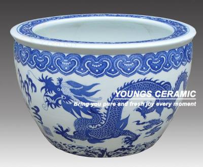 China Large Chinese Ceramic Planters Dragon Blue And White Ceramic Pots for sale