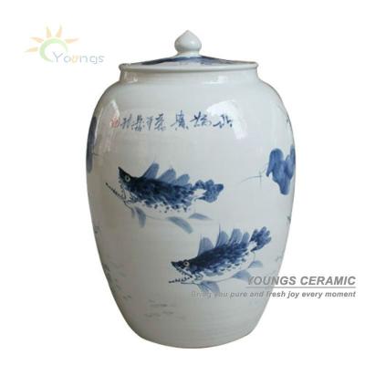 China Large Chinese Hand Painted Ceramic Pot Viable Honey Jar Storage Rice Jars for sale