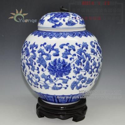 China Sustainable Wholesale Oriental Hand Painted Blue And White Porcelain Ceramic Jars With Double Happiness Design for sale