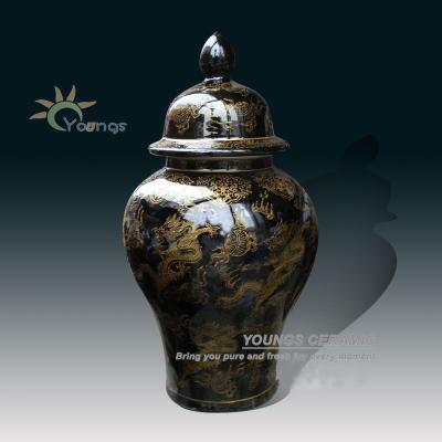 China High Temperature Fired Chinese Ceramic Large China Ceramic About 22.4 Inchese Large Black Ginger Jar for sale