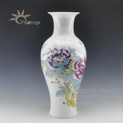 China Peony Jingdezhen Porcelain Family Mounted Fishtail Vases For Home Decor for sale