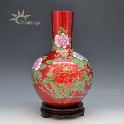 China Porcelain 2012 Red Crystal Glazed Peony Flower Ceramic Vases for Home Decor for sale