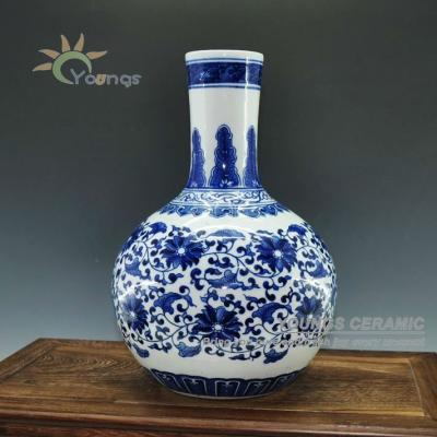 China Porcelain Chinese Blue Celestial Sphere White Ceramic Decorative Vase for sale