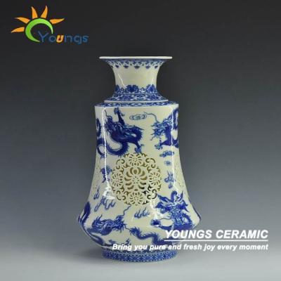 China China Ancient Arts Chinese Handmade White Ceramic Vase Hollow Out Vase for sale