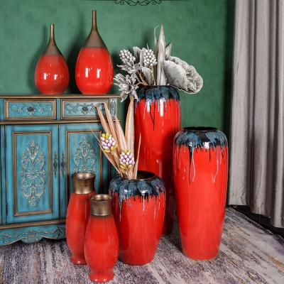 China China Europe Chinese Ancient Red Floor Art Large Vase Decoration Ceramic Vase for sale