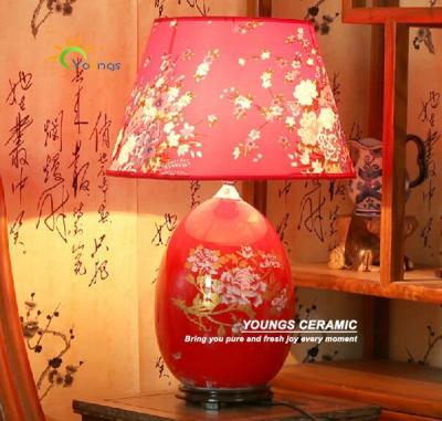 China Traditional Delicate Chinese Ceramic Porcelain Red Hotel Bedside Table Lamps for sale