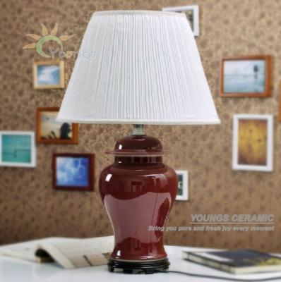 China Traditional Uncommon Porcelain Red Ceramic Hotel Bedside Table Lamps for sale