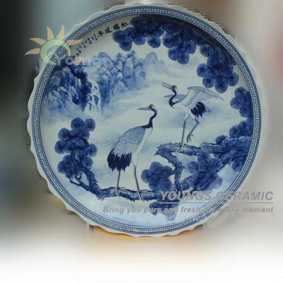 China China Unique Diameter 3 Feet Chinese Blue and White Porcelain Dishes, Hand Painted Ceramic Dishes for sale