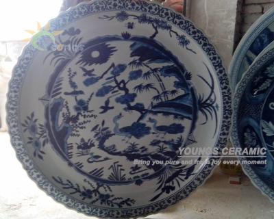 China China Porcelain Blue and White Large Chinese Decorative Ceramic Ceramic Dish with 3 Feet in Diameter for sale