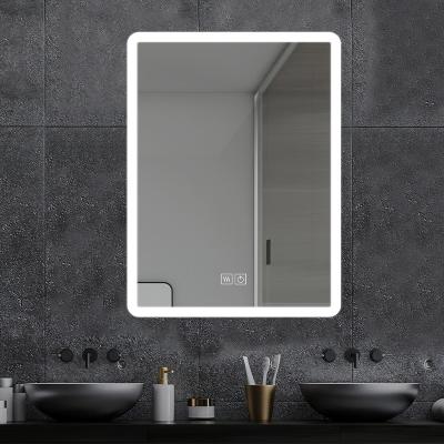 China 60 x 80cm Time Display Wall Rectangular Touch Screen Vanity Lighted Fog Lighted Decoration Led Bathroom Mirror With Light for sale